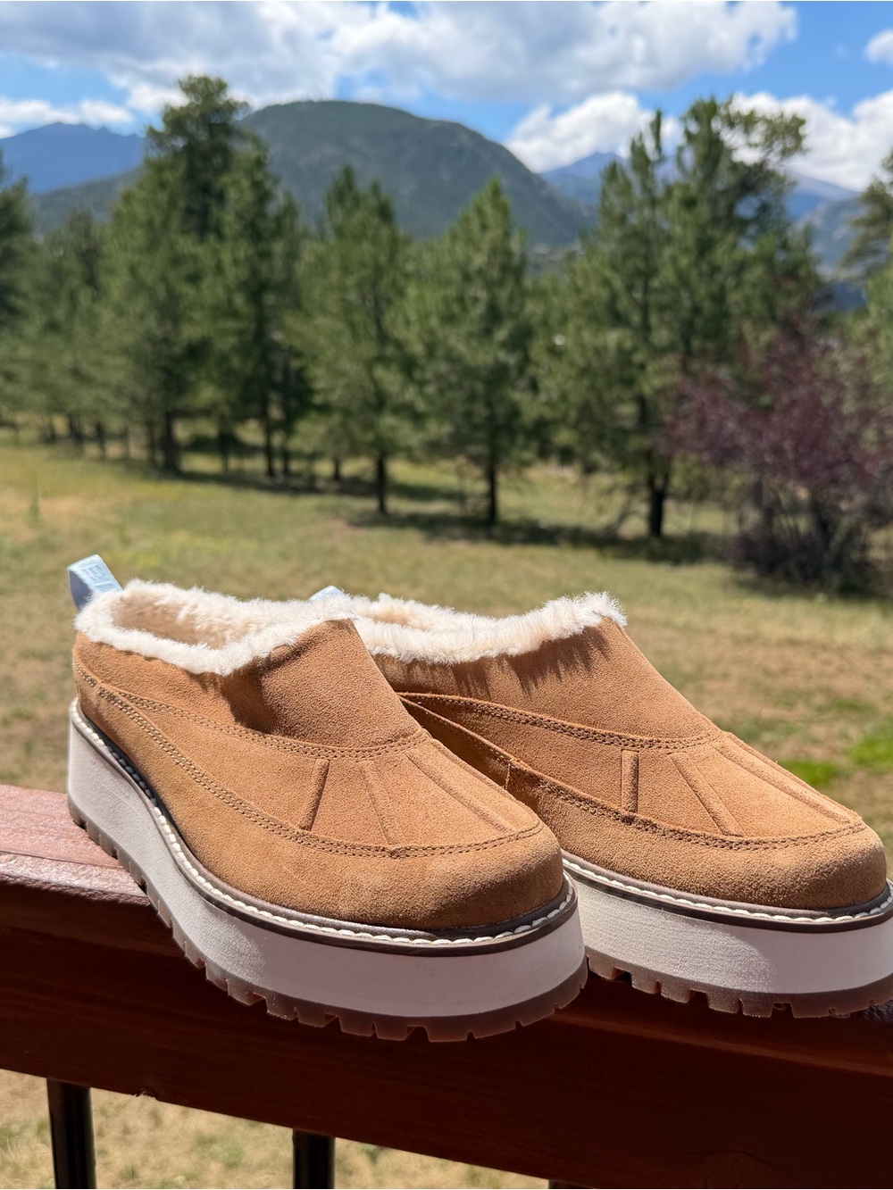 Merrell Women's Sugarloaf Mule Slip-On in Chestnut Suede with Cream Platform